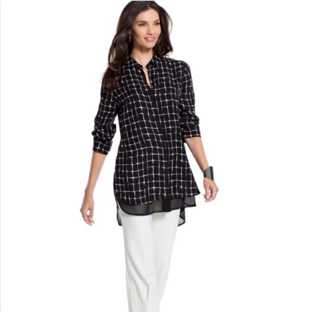 Chico's Black Label Grid Pattern‎ Tunic Top